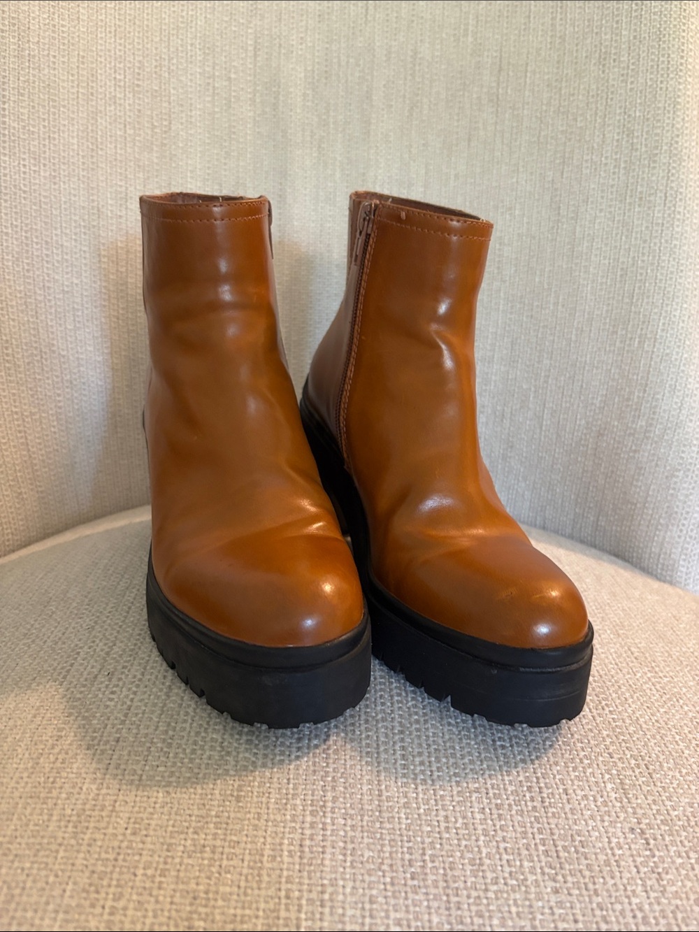 Size 5 Jeffrey Campbell Cognac Platform Ankle/combat Boots